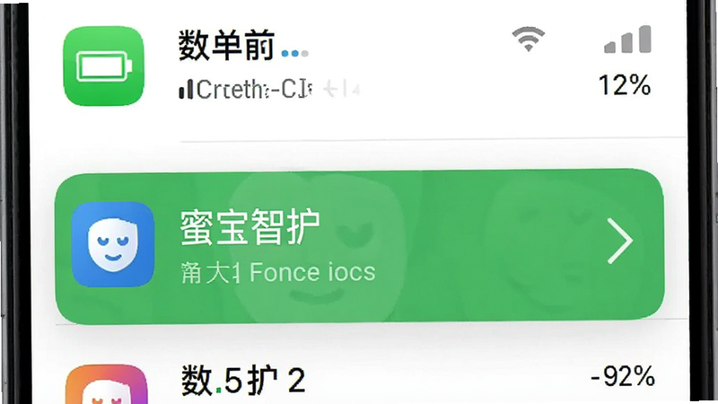 主体为安卓手机后台运行状态界面,清晰展示“蜜宝智护”进程处于前台活跃状态,布局为垂直列表形式,排版简洁明了,风格为iOS与安卓混合的拟真UI,细节包含电池电量图标、网络信号强度及CPU占用率百分比,画质清晰,文字大小适中,无其他无关应用干扰,强调后台稳定性