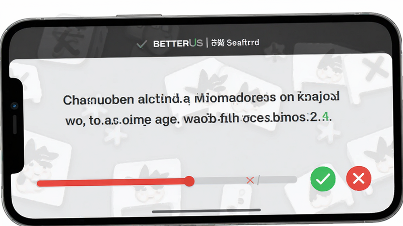 BetterUs 跟读评分功能界面,屏幕中央显示一段英文句子,下方有一个红色的进度条表示评分,旁边有绿色的对勾和红色的叉号图标,背景为浅灰色,文字清晰易读,布局整洁,风格简约现代,细节处显示具体的得分数字,高清画质,无水印,主体为评分反馈模块