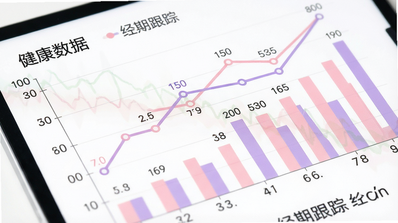 一张数据可视化图表的特写,背景为白色,图表展示了折线图和柱状图,颜色为柔和的粉色和紫色,坐标轴清晰,细节处有数据点标记,风格专业简洁,画质高清,文字包含