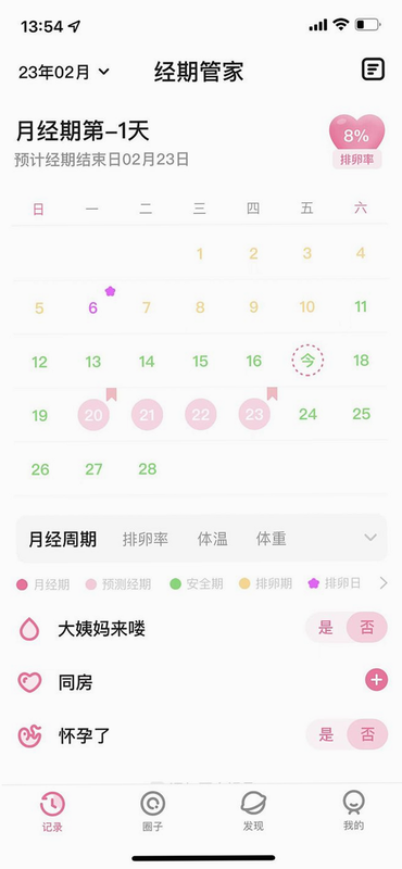 经期跟踪 安卓版 深色模式 界面预览