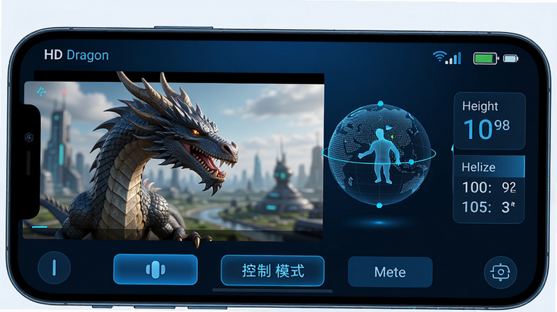 HD dragon ��������ȫ��չʾ������Ϊ�ֻ���Ļ�����������������ʾ����ʵʱ��Ƶ���棬�Ҳ�������̬����߶��ٶ����ݣ��������ź�ǿ�������ͼ�꣬�ײ�Ϊ����ģʽ�л���ť�����Ƽ�����ɫ����ϸ�ڷḻ�����ʸ��壬�ɾ����޶���Ԫ��