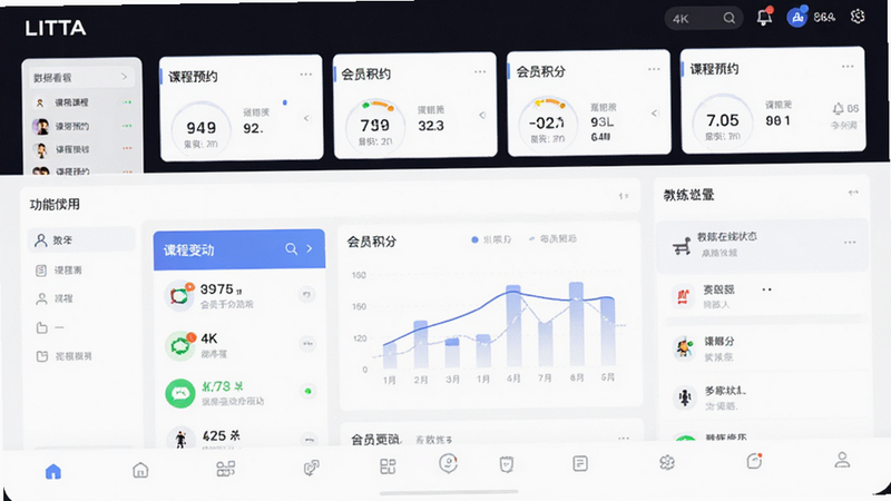 ����ΪLITTA�̼Ҷ�App�ĺ��Ľ���ȫ��չʾ������������Ϊ�������ݿ��塢�в���������͵ײ����������Ű���ñ�ƽ����ƣ�����ִ���Լ�Ƽ��У�ϸ�ڴ���ʾ�γ�ԤԼ�б�����Ա���ֱ䶯ͼ���Լ���������״̬��ʶ�����ʸ���4k������ɾ��޶���Ԫ�أ����������ɼ�������'LITTA'Ʒ��Logo