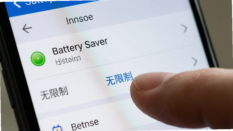 手机设置界面特写,显示电池优化选项,手指点击
