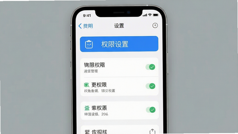 手机设置界面截图,主体为应用权限管理页面,布局清晰,排版整齐,风格为现代UI设计,细节展示勾选状态,高清画质,干净背景,文字“权限设置”高亮
