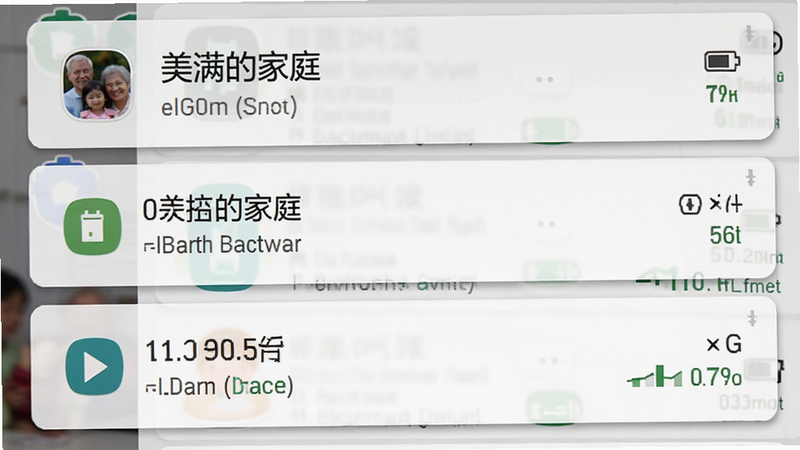 手机后台任务管理界面,显示“美满的家庭”正在后台运行,主体是任务列表卡片,布局垂直排列,排版整齐有序,风格为安卓系统原生UI,细节展示电量图标和流量使用统计,画质清晰,干净,无多余元素,卡片边缘有轻微阴影效果