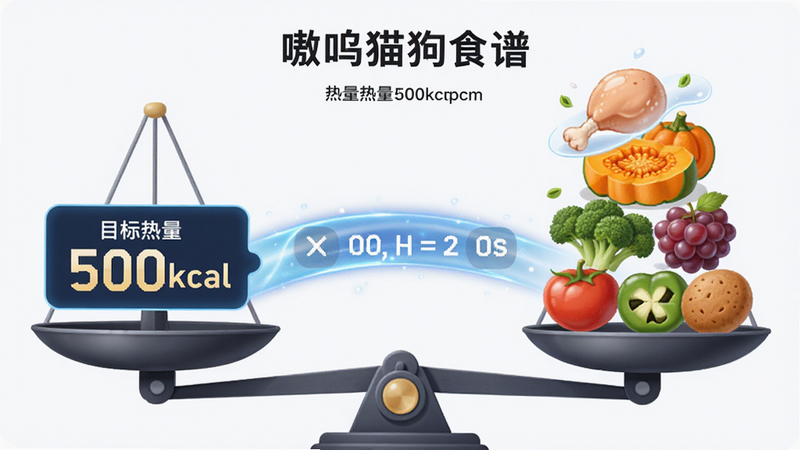 �����è��ʳ�ס�APP������������̵�ʾ��ͼ��չʾһ����ƽ��һ���ǡ�Ŀ������500kcal�������ֱ�ǩ����һ���Ƕѵ���ʳ��ͼ�꣨���⡢�Ϲϵȣ����м��й�ʽ�����Ĺ�Ч���������գ������׶������廭��