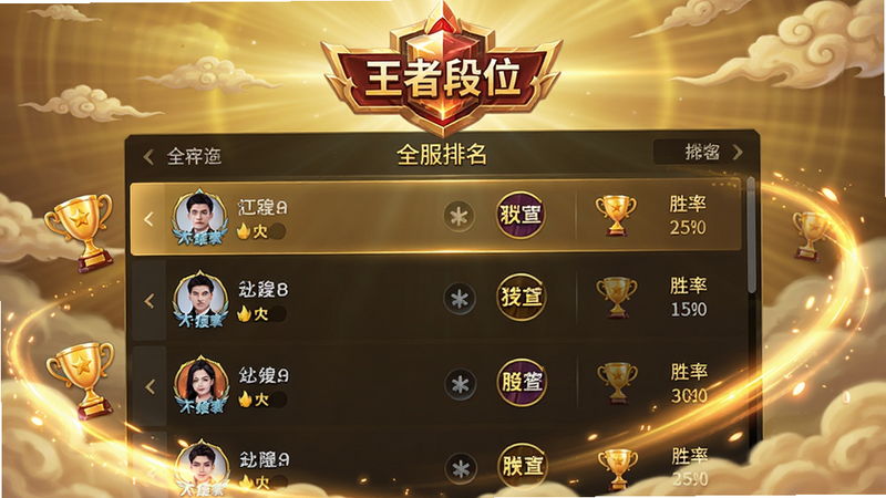 主体为王者象棋的排行榜界面,布局顶部显示