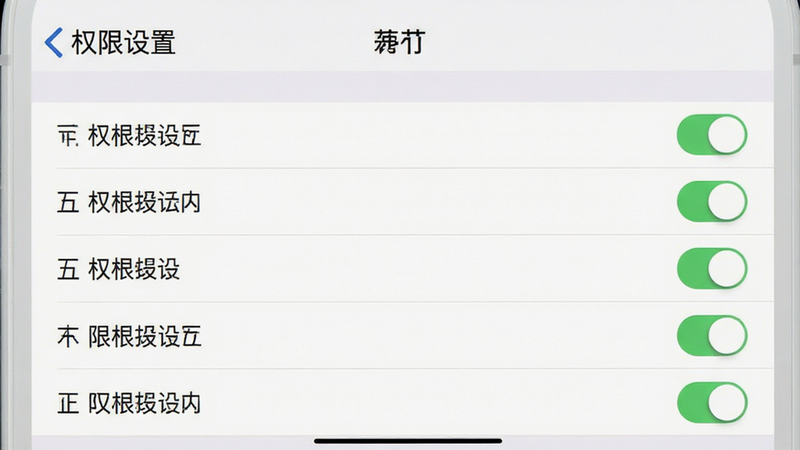 主体为手机设置界面截图,显示权限管理页面,布局为列表形式,排版整洁,风格系统原生UI,细节包含开关按钮,画质清晰,干净,无多余元素,文字包含
