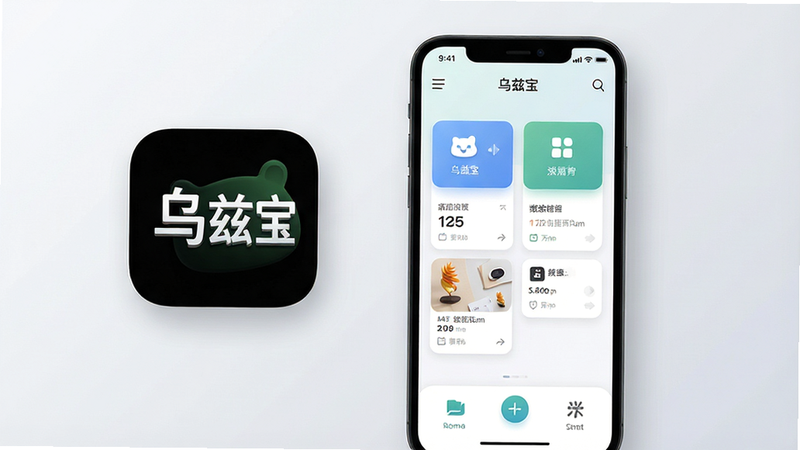 一张高清的手机应用界面展示图,主体为“乌兹宝”App图标及主界面,布局简洁现代,采用扁平化设计风格,背景为柔和的浅灰色渐变,界面元素包括清晰的导航栏、功能卡片和底部操作区,细节处有微妙的光影效果,画质4k,干净无多余元素,文字内容清晰可见但不杂乱