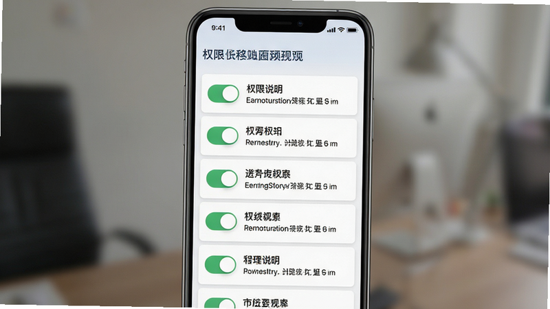 LearningStory园长端移动端设置界面预览,主体为权限管理列表,布局为垂直滚动列表,风格简洁明了,细节包含开关按钮和权限说明文字,画质清晰,无多余装饰