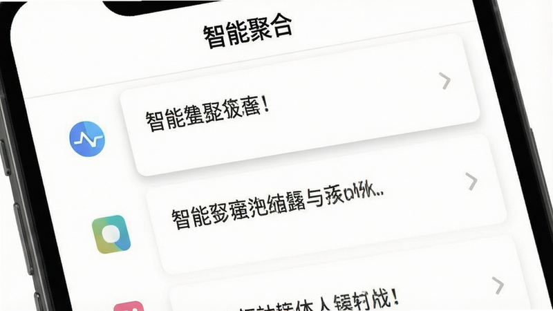 主体为手机界面截图,展示一个干净的信息流列表,左侧是分类图标,右侧是简洁的文字摘要,背景为纯白色,布局清晰分层,排版紧凑有序,风格为扁平化UI设计,细节处有柔和的阴影效果,画质清晰,干净无多余元素,文字