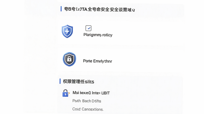 主体为夸夸TA的安全设置页面,展示隐私政策勾选框、数据加密标识以及权限管理列表,布局垂直排列,排版简洁明了,风格严肃专业,细节包括盾牌图标与锁形图标突出显示,背景为纯白色,画质高保真,干净,无多余元素