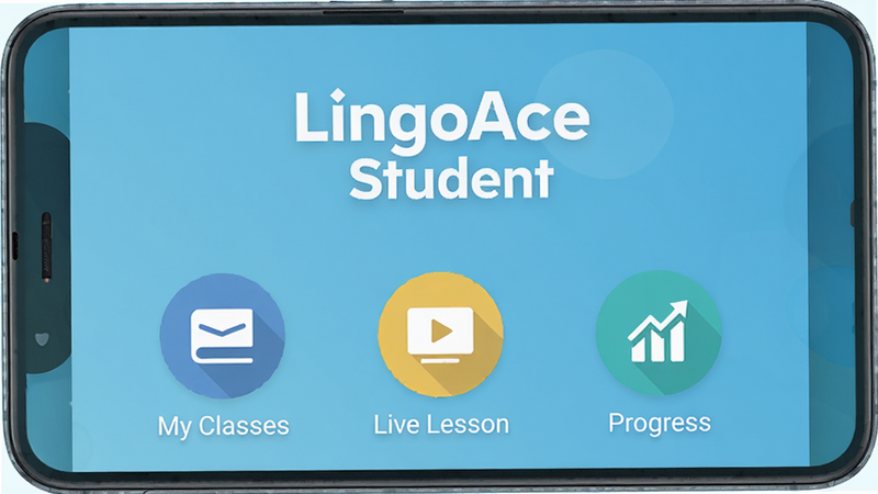 һ��չʾ LingoAce Student ��׿Ӧ��������ĸ����ͼ������Ϊǳ��ɫ���䣬������ʾ