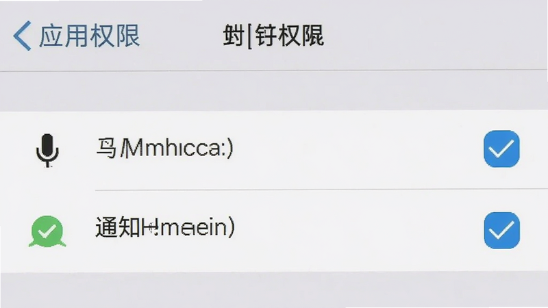 手机设置界面截图,显示“应用权限”页面,麦克风、通知权限被勾选,背景为浅灰色,文字清晰,体现操作指引,画质清晰