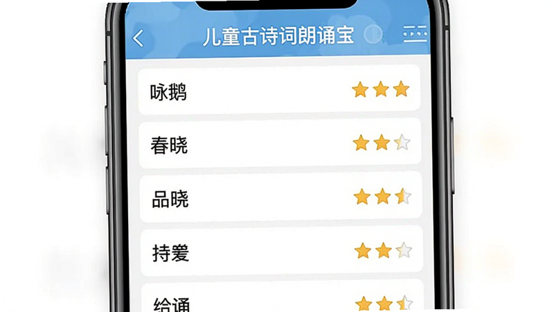 展示应用内诗词列表界面的截图风格图,主体是手机屏幕,显示