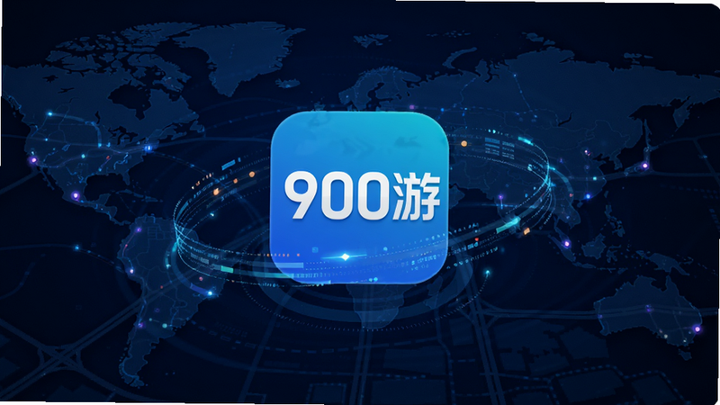 ����Ϊ900��APP�������棬����������ɫ�Ƽ��е�ͼ���м�������900��Logo����Χ���������������������־��жԳƣ��Ű����ִ������Ϊ����Ƽ��磬ϸ�ڰ����߾��ȵ�·���񣬻���4k���ɾ��޶���Ԫ��