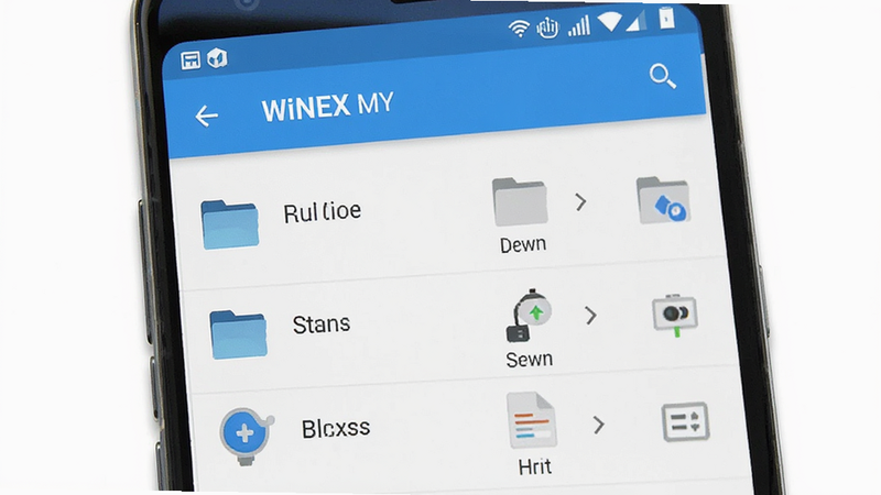 һ��չʾ WiNEX MY ��׿��Ӧ�ý���ĸ����ͼ������Ϊ�ֻ���Ļ��������������ʾ�ļ������б��붥��������������ִ���Լ����ɫΪ��ɫ����ϸ�ڷḻ�������������ɾ��޶���Ԫ��