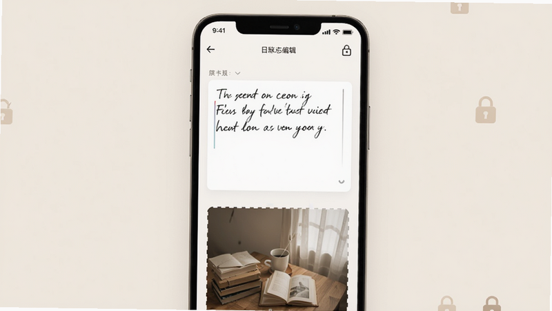 ����ΪApp�ڵ���־�༭ҳ�棬��ʾ��д��������������Ƭ�ϴ����򣬱���Ϊ�����ɫ�����ִ�ֱ�������Ű����ţ�����������£�ϸ�ڰ�������ͼ���ʾ��˽����������ϸ�壬�ɾ����޶���Ԫ��