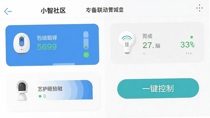 С������APP�ڵ��豸��������ҳ���ͼ��չʾ������ܼҾ��豸������״̬���������ִ���ʹ�ñ�ƽ����ƣ�ͻ����һ�����ơ���ť��ϸ����������ˮӡ