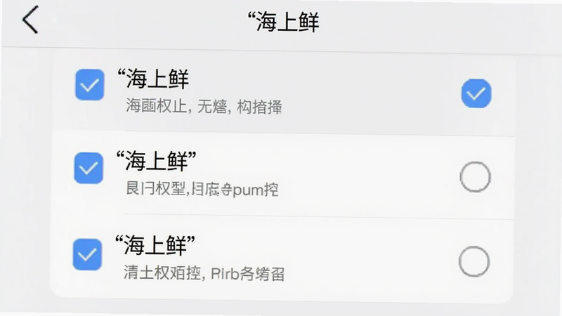 主体为“海上鲜”APP权限设置界面,布局为列表式,勾选框清晰可见,背景为浅灰色,风格为系统设置风,细节包含权限名称与描述文字,画质清晰,干净,无多余元素,文字加引号“海上鲜”