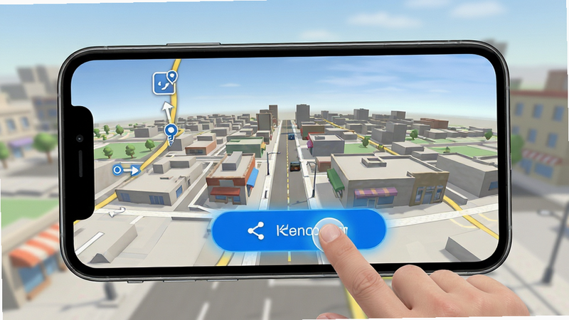 联星北斗街景地图 3D街景切换按钮 手机屏幕 点击动作示意 全景视角预览 清晰图标指引 蓝色高亮 简洁教程风格 4k分辨率 清晰步骤 无干扰背景