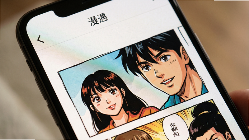 一张特写风格的手机屏幕截图,展示“漫遇”APP内部的漫画阅读界面。画面中是一本打开的漫画书,线条清晰,色彩饱满,人物表情生动。布局上下留白舒适,重点突出阅读内容。风格写实且温馨,细节处可见纸张纹理质感,画质极清,光线柔和,无其他UI元素遮挡,纯粹展示阅读体验。