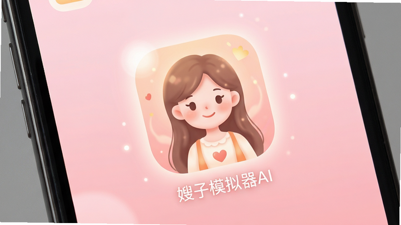 Boogu-Image: 主体为手机屏幕界面,显示名为“嫂子模拟器AI”的应用图标,图标设计温馨柔和,背景为淡粉色渐变,布局居中,排版简洁现代,风格清新治愈,细节处有柔和光晕,画质高清,干净,无多余元素