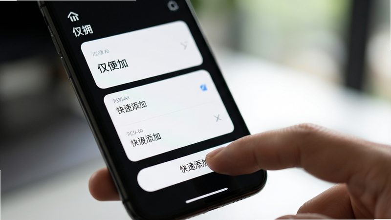 һ����д��ͷչʾ�ֻ���Ļ�ϵġ���ӵ��APP�������棬��ָ���ڵ����Ļ�·��ġ��������ӡ���ť����Ļ��ʾ����İ�ɫ��Ƭʽ�б������������������黯��ͻ���������ˬ�У����дʵ��Ӱ��ϸ�ڷḻ�������������޶���װ��
