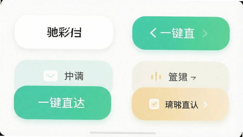 驰彩通极简操作界面特写,主体为APP局部功能按钮,布局左右对称,排版疏密有致,风格清新明亮,细节有圆角矩形按钮,画质细腻,干净无多余元素,文字包含
