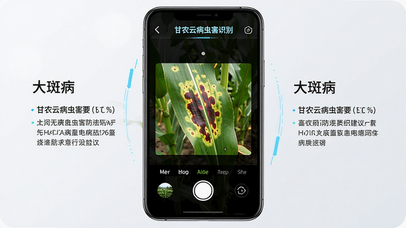 ��ũ�Ʋ��溦ʶ����棬����Ϊ�ֻ�����ͷȡ�����м���ʾһ������ҶƬ������Ƭ����Χ����ʶ�������֡���߲��������ν��飬���Ƽ��У�ϸ�ھ�׼�������������ɾ��޶���Ԫ��