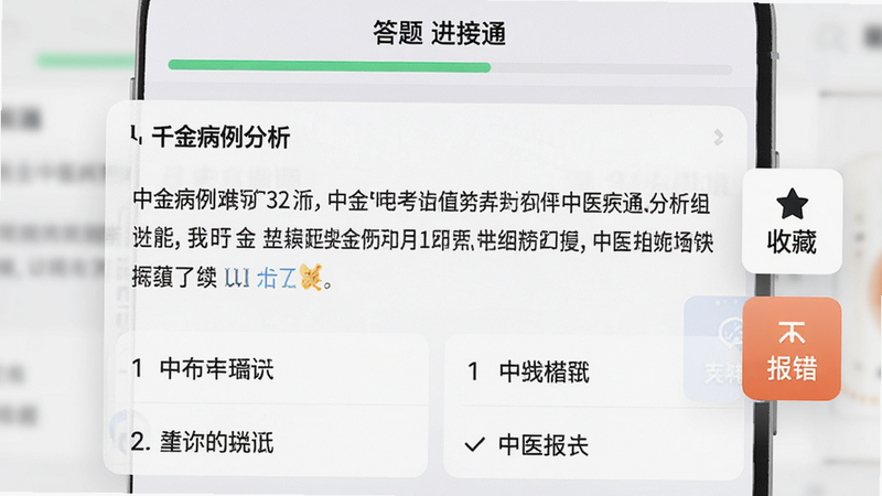 չʾ��ǧ��ҽ��ͨ��APP�еĴ�����棬��Ļ������ʾһ����ҽ���������⣬�·����ĸ�ѡ��Ҳ��������ղء��롰��������ť�����涥����ʾ������������Ϊǳ��ɫ�����ֺ�ɫ�����������ƶ����Ż����Ķ����飬ϸ�ڷḻ�����ʸ��壬�����Ҹ���Ԫ�ء�