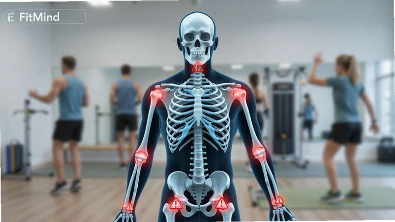 ����ΪFitMind����������ʾͼ������Ϊ�������ģ�͵������˶���Ƶ�����ϣ��Ű�ͻ���ؽڸ����㣬���Ϊרҵҽ�ƿƼ��磬ϸ����ʾ�������ĺ�ɫ��ʾ��ǣ����������������黯�ɾ�