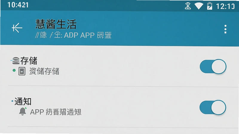 展示手机设置界面中关于“慧酱生活”APP权限管理的截图,重点突出“存储”和“通知”权限开关,界面为安卓原生风格,文字清晰,背景简洁,体现安全设置的重要性,画质清晰,无多余水印,风格严肃专业