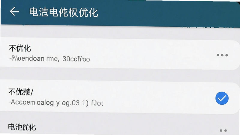 手机设置界面截图,主体为电池优化权限设置页,布局垂直列表,排版清晰,风格系统原生UI,细节显示“不优化”选项被勾选,画质清晰,干净无广告