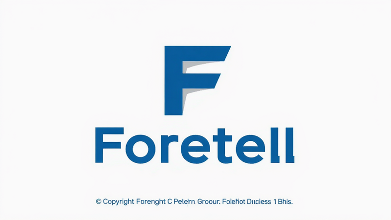 主体为Foretell品牌Logo展示,布局为中心对称,排版极简,风格现代商务,细节包含Logo图形、品牌名称、底部版权信息,颜色使用品牌蓝与白色,画质矢量清晰,干净背景