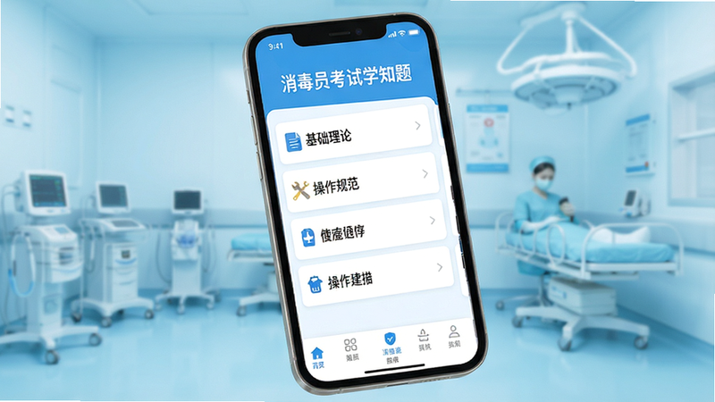 ����Ϊ�����ֻ���Ļ����ʾ������Ա����ѧ֪�⡱APP��ҳ���棬������������APP���ƣ��в�Ϊ��������б��硰�������ۡ����������淶�����ײ�Ϊ������������Ϊ�ྻ��ҽ����ɫ�����ִ���ƽ����Ʒ�񣬸��廭�ʣ��޶���Ԫ�أ��������࣬���������ɶ���ͻ��רҵ����