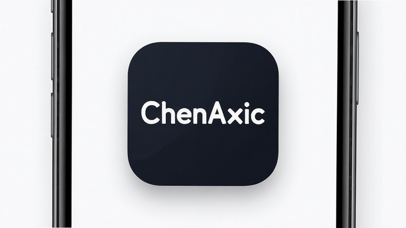 ChenAxic应用界面概览,主体为手机屏幕中央显示的简洁APP图标,布局采用居中对称设计,排版清晰有序,风格为现代扁平化UI,细节包含柔和的阴影效果与高对比度的文字标签,画质高清,背景干净无多余元素,文字显示为