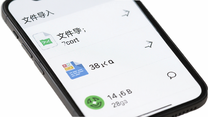 主体为手机屏幕,显示文件导入界面,布局为列表形式,展示多种文件格式图标,排版紧凑,风格扁平化,细节显示文件名称与大小,画质清晰,干净,无多余元素,文字包含