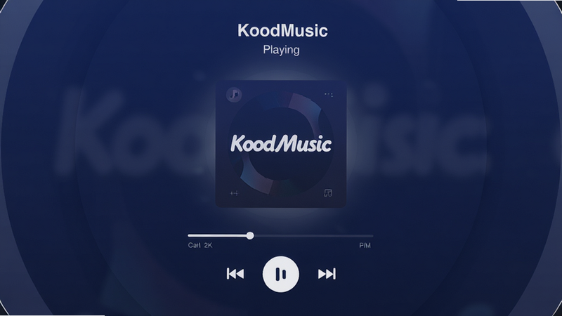 һ��չʾ KoodMusic Ӧ��������ĸ�����Ⱦͼ������Ϊ����ɫ������Բ�����ֲ��Ž��棬������ʾ���ڲ��ŵ�ר�����棬�·��м���Ľ������Ϳ��ư�ť�����־��жԳƣ��Ű������ִ������Ϊ��ƽ���Ƽ��У�ϸ�ڴ���΢���Ĺ���Ч�������� 4K���ɾ��޶���Ԫ�أ����ֱ�ǩ���� 