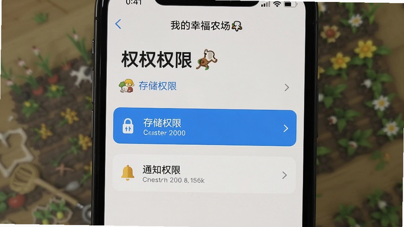 手机设置界面截图,显示《我的幸福农场》的权限管理页面,重点高亮“存储权限”和“通知权限”,背景为浅色,文字清晰,布局简洁,无其他干扰元素,高清真实感