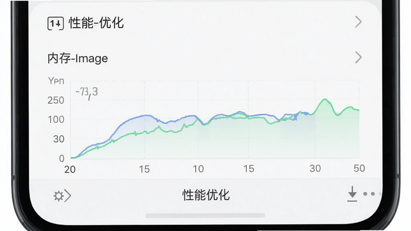 Boogu-Image: 主体为手机性能监控界面,布局底部状态栏,排版简洁,风格极简主义,细节展示CPU与内存占用曲线,画质细腻,干净,无多余元素,文字包含