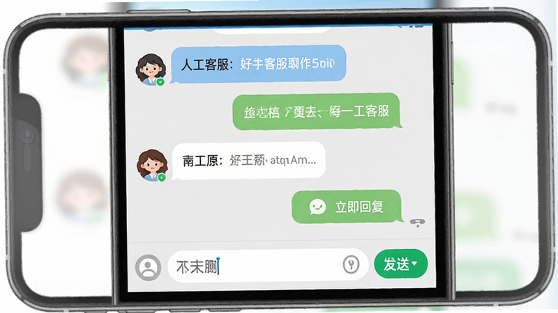 TT租号APP客服聊天界面示意图,主体为对话框和输入栏,布局上下结构,风格友好亲切,细节展示消息气泡和发送按钮,文字如
