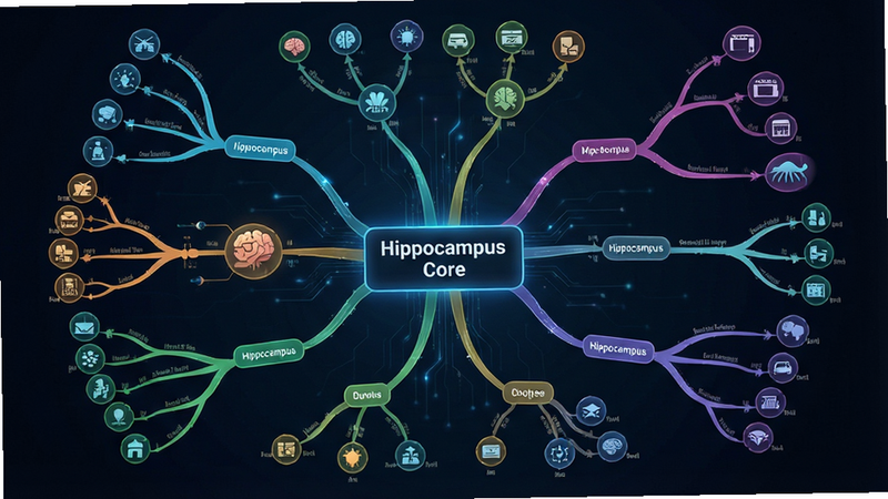 һ�Ÿ��ӵ�˼ά��ͼ���棬���Ľڵ�ΪHippocampus Core�������������������֧��ÿ����֧ĩ����Сͼ�������ͬ����֪ʶ��ɫ�ʷḻ��Э�������ֳʷ���״���Ű����򣬷��Ƽ���ǿ��ϸ�ڷḻ�����ʸ��壬�ɾ����޶���Ԫ��