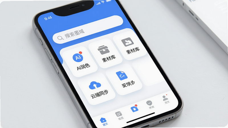 ����չʾ�ֻ���Ļ���棬��ʾ������ī��App�����棬��������������Ϊ���������в�Ϊ����������AI��ɫ���زĿ⡢�ƶ�ͬ�������ײ�Ϊ������������ִ���Լ��������ɫ��ϸ�ڴ��������Ӱ���������������ʸ��壬�ɾ��޶���Ԫ��