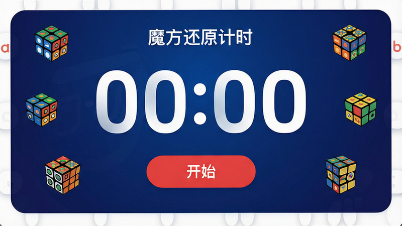 һ��չʾ��ħ����ԭ��ʱ��APP�������UI���ͼ������Ϊ����ɫ���䣬������ʾһ���޴�İ�ɫ���ּ�ʱ�����·���һ����ɫ�Ŀ�ʼ��ť����Χ�����ż������׺�����ħ����Сͼ�꣬����ִ���࣬���壬�޶���Ԫ��