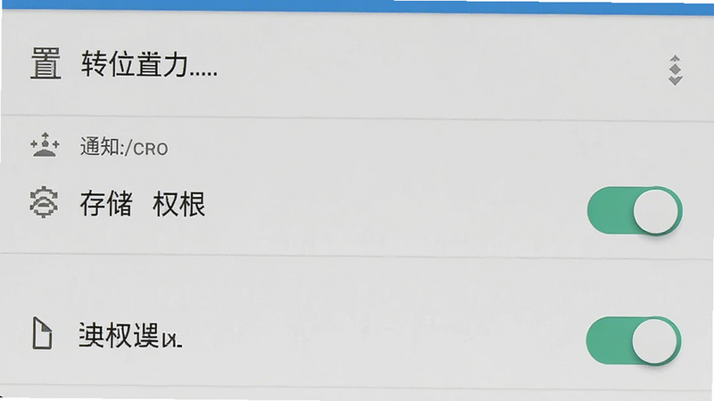 找励马手机设置权限界面示意图,安卓系统风格,列表显示位置、通知、存储权限开关状态,布局垂直排列,排版清晰,写实UI风格,细节真实,高清画质,干净无多余元素