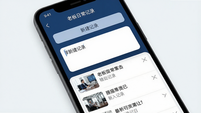 �ֻ���Ļչʾ���ϰ��ճ���¼��APP�����棬����Ϊ����ɫ������������ʾ�����ı�������Ϸ��С��½���¼����ť���·��г�������ʷ��¼������ͼ�����岼�ֱ�ƽ�������壬�ɾ����޶���Ԫ�أ�UI����ִ���Լ