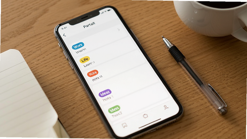 Parfait app showing a list of categorized notes with tags like 