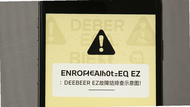 DEBEER EZ故障排查示意图,手机屏幕显示错误提示,背景为淡黄色警告色,图标简洁,无复杂背景,清晰易读