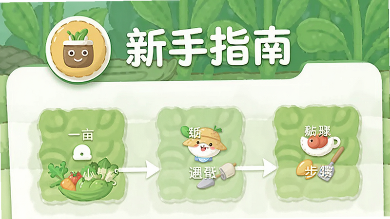 一亩农产品农资新手使用指南界面,展示帮助中心图标与步骤列表,风格友好,文字显示“新手指南”,画质干净